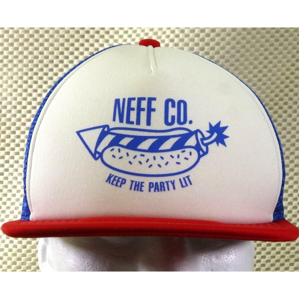 Neff Co. "Keep The Party Lit" Trucker‎ Hat Red/Blue Adjustable Mesh Snapback